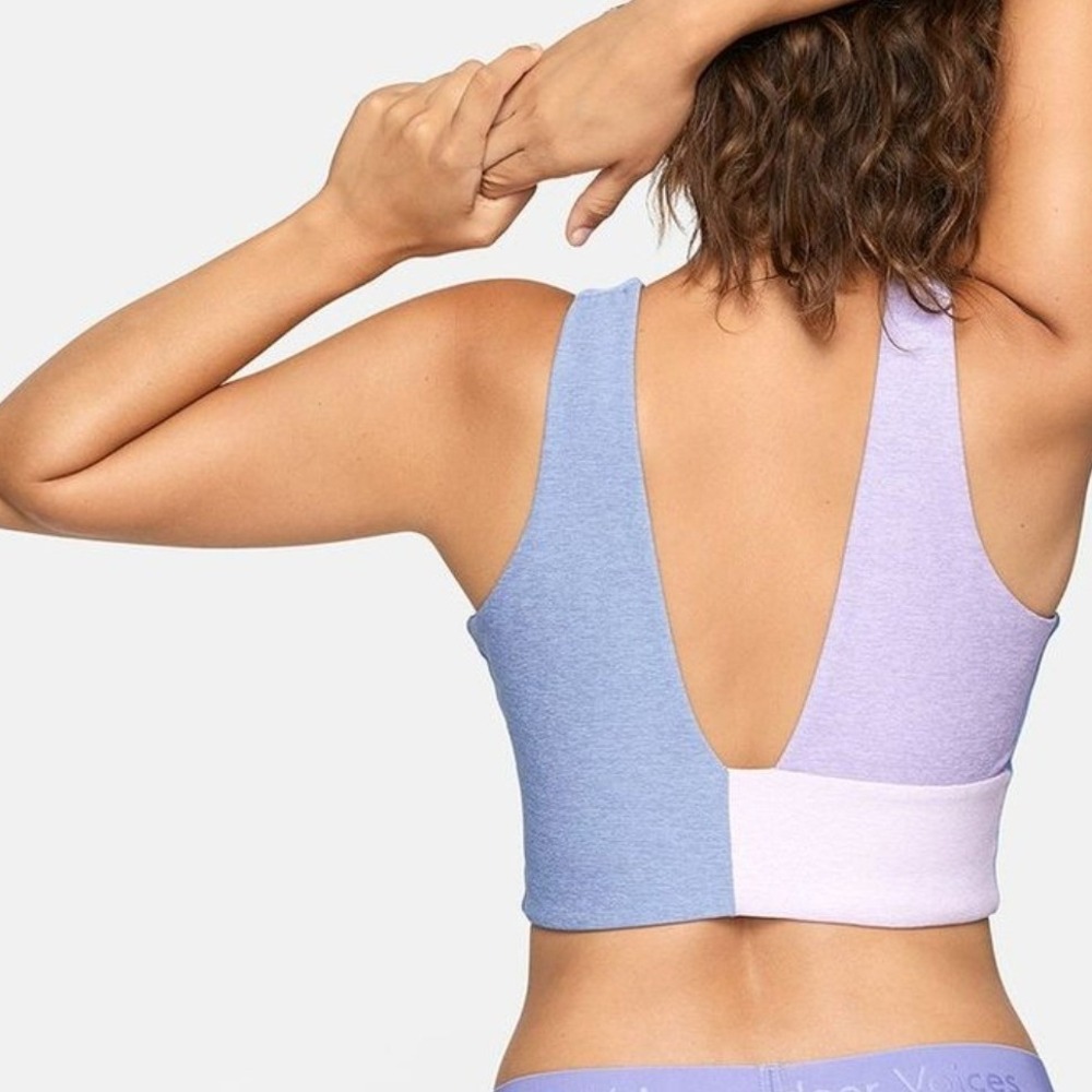 Outdoor Voices Venus Crop Top Bra Color Block Pastel Blue Purple Pink Size S
